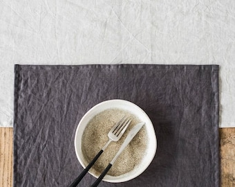 Charcoal gray linen placemats set. Linen placemats.  Set of 2 linen placemats.