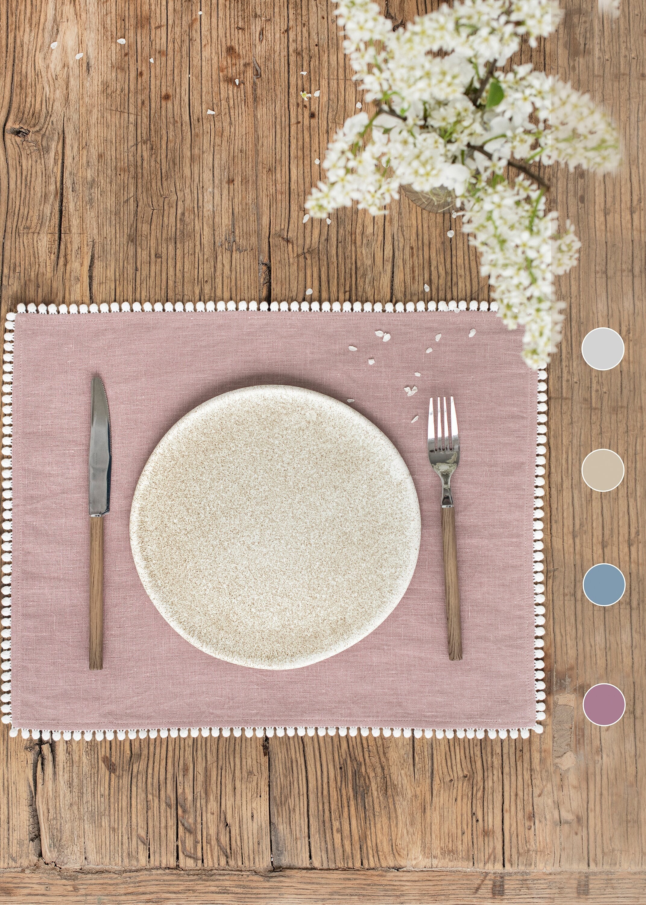 Linen Placemats With Pom Pom Trim. Placemats Set of 2. Linen Etsy UK