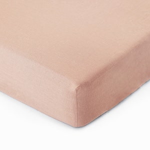 Linen fitted bed sheet in Peach Stone washed linen bedding King, Queen sheet image 2