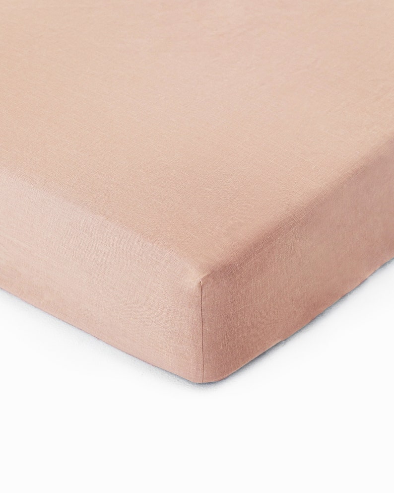 Linen fitted bed sheet in Peach Stone washed linen bedding King, Queen sheet image 2
