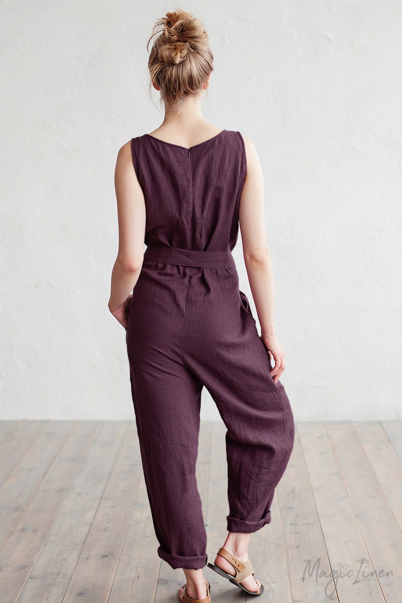 Linen jumpsuit ANNECY. Drop crotch, sleeveless linen romper. Linen overall. Clothing for women. image 3