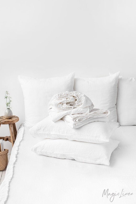 Linen sheet set in White color. Fitted sheet flat sheet 2 Etsy