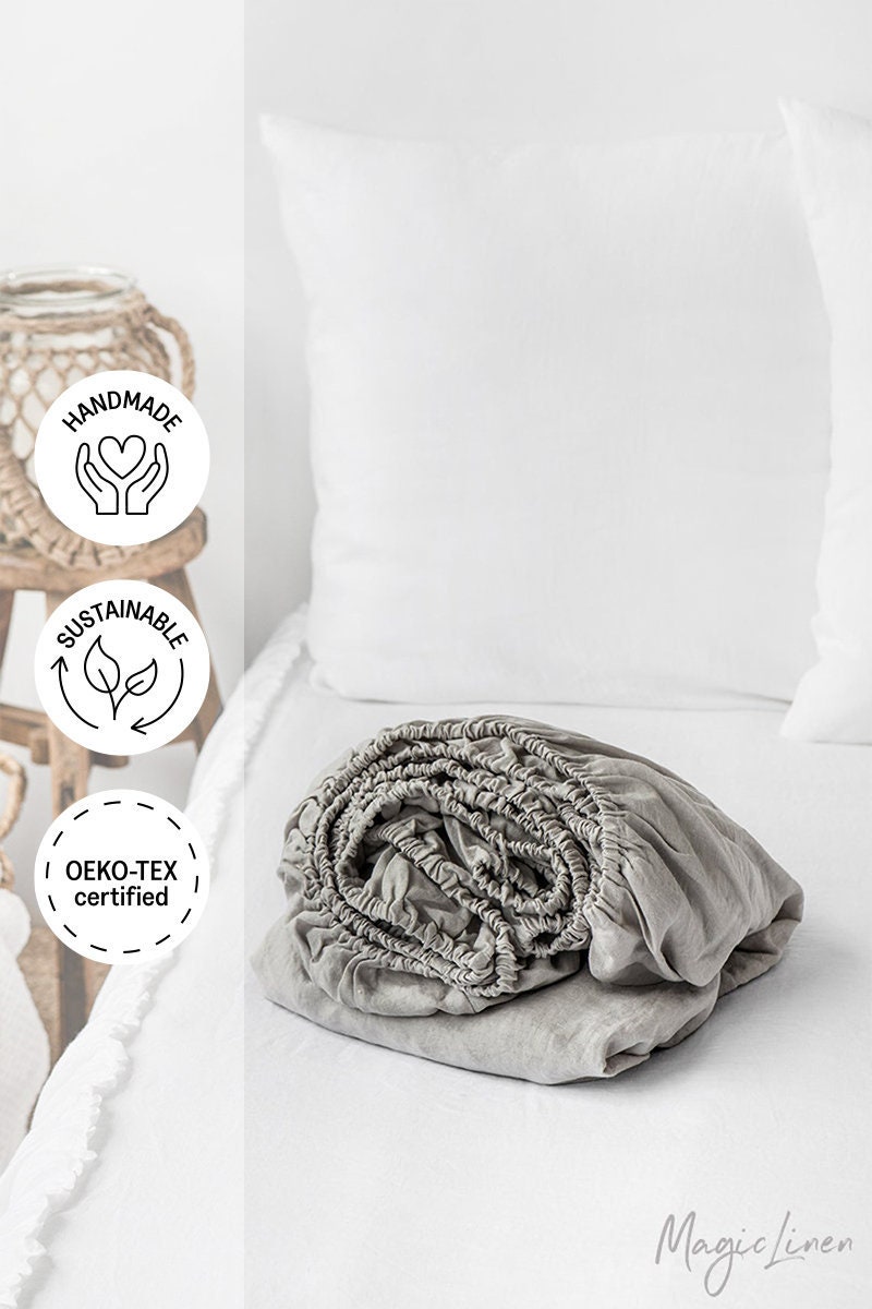 drap-Housse En Lin Gris