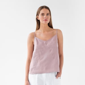 Sleeveless linen top Malibu / Pink blouse / Summer top / Spaghetti strap top / Womens clothing