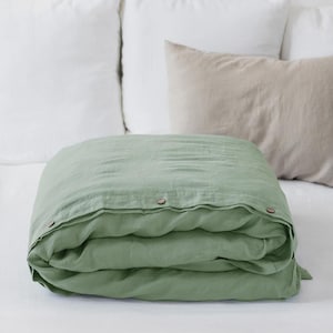 Matcha Green Linen Duvet Cover – Stonewashed Flax Bedding – Breathable Thermoregulating Comforter – Queen King OEKO TEX Certified Linen Set image 7