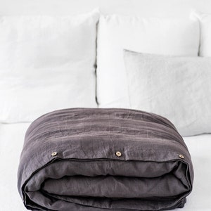 Linen duvet cover in Charcoal Gray Dark Gray color. Washed, softened linen bedding. Custom sizes. image 3