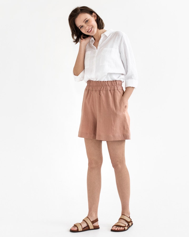 Linen shorts LAMU in Ash rose Elastic linen shorts Linen shorts women Ash rose