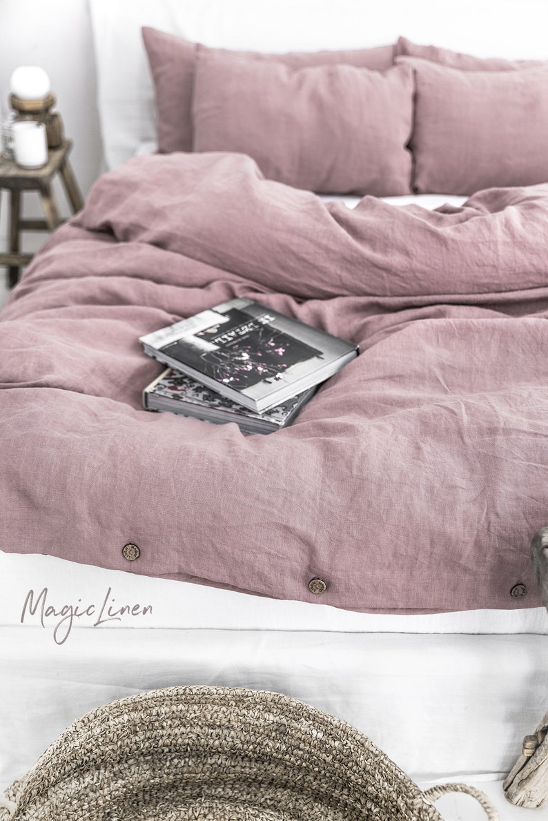 Linen Bedding Set in Woodrose dusty Pink. King/ Queen Washed Etsy UK