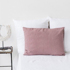 Woodrose Linen Pillowcase – Soft Stonewashed Flax Sham – Custom Size Breathable Pillow Cover – Dusty Pink Mauve Bedding Accent in Pure Linen