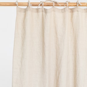 Tie top linen curtain panel, Various colours 1 pcs. Semi-sheer window, door curtain. Custom rod drapes with ties Natural linen color