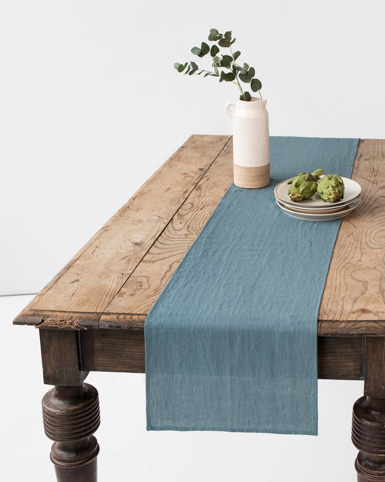 Linen table runner. Handmade, stone washed linen runner. Softened linen runner. Table linens, table decor. Gray blue