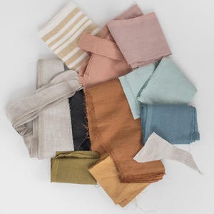 Linen Fabric Remnants Set – Scrap Linen Fabric for DIY Projects – Zero Waste Deadstock Sewing Material – Stonewashed European Linen Bundle