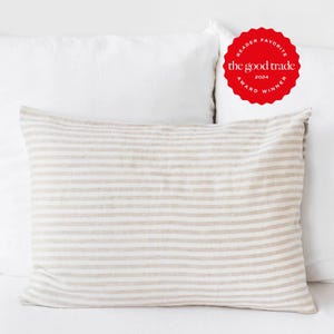 Natural Striped Linen Pillowcase – Off-White Flax Sham – Soft Stonewashed Cover – Custom Size Decorative Pillow for Bedding or Accent