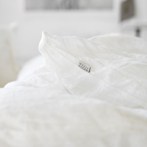 Linen bedding SET in White color. Linen duvet cover set 2 pillowcases. Stone washed linen bed set. King / Queen duvet sizes image 5