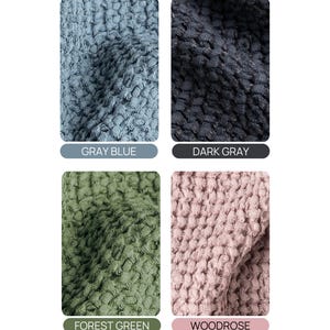 The image is a collage of four different fabric swatches, each with a unique color and texture, showcasing a variety of cool tones.