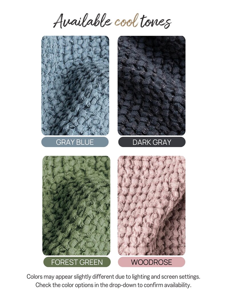 The image is a collage of four different fabric swatches, each with a unique color and texture, showcasing a variety of cool tones.