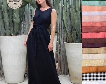 Long linen dress BORACAY | Black linen dress | Maxi linen dress | Linen clothing for women