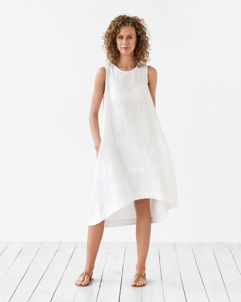 Woodrose linen dress Royal Toscana/ Sleeveless, loose, midi/ Linen summer dress/ Women's clothing White