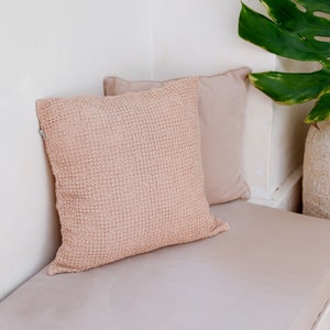 Linen throw pillow cover. Woodrose, Beige, Light Grey sofa pillow case. Decorative linen throw pillow. Waffle pillow cover. image 6