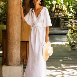 White linen dress AGRA. Linen maxi dress. Wedding dress. Elegant dress. Linen wrap dress. Linen clothing for women image 4