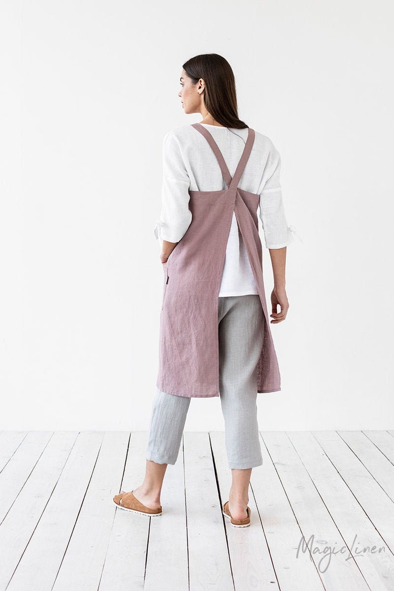 Etsy - Japanese crossbyback linen apron in Woodrose by MagicLinen