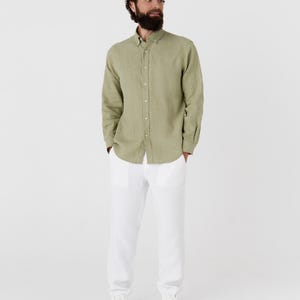 Sage Green Linen Shirt for Men – Long Sleeve Lightweight Button Down Shirt – Relaxed Fit Shirt – Natural Style SINTRA Sage