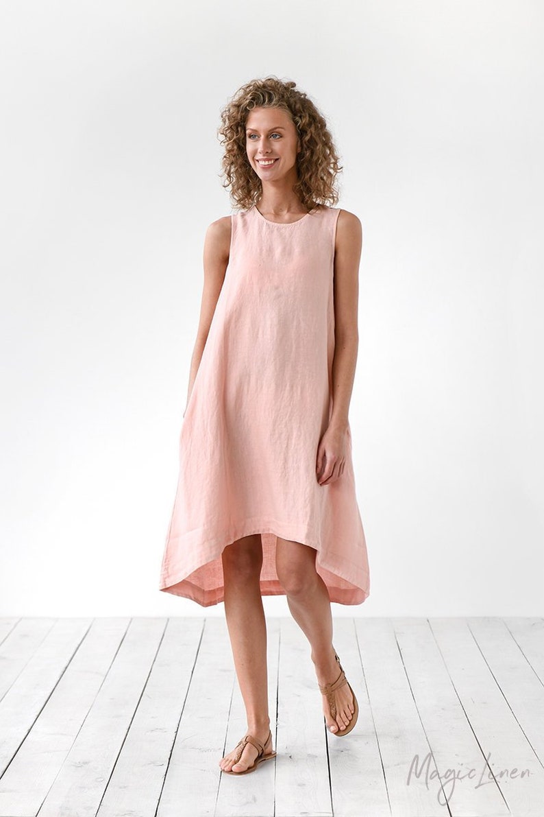 Light pink linen dress TOSCANA. Sleeveless linen dress.