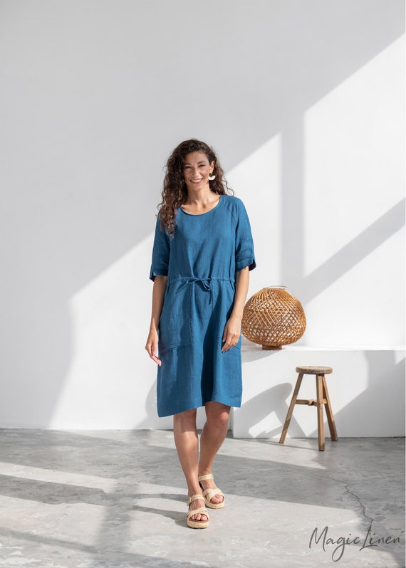 robe lin bleue