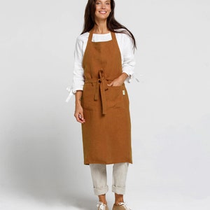 Linen apron. Washed linen apron for cooking, gardening. Full apron for women and men. Cinnamon