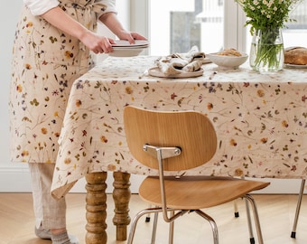 Botanical print linen tablecloth | Rustic floral tablecloth | Dinner party, Weddings, Easter brunch