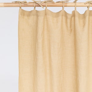 Tie top linen curtain panel, Various colours 1 pcs. Semi-sheer window, door curtain. Custom rod drapes with ties Sandy beige