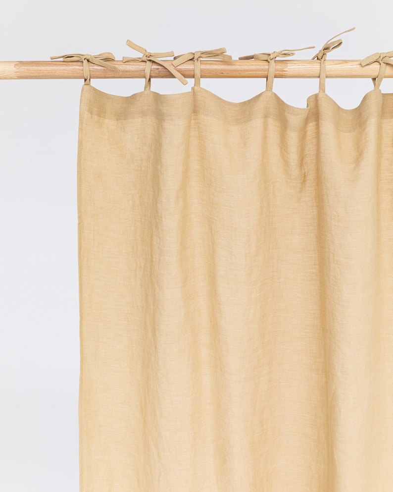 Tie top linen curtain panel, Various colours 1 pcs. Semi-sheer window, door curtain. Custom rod drapes with ties Sandy beige