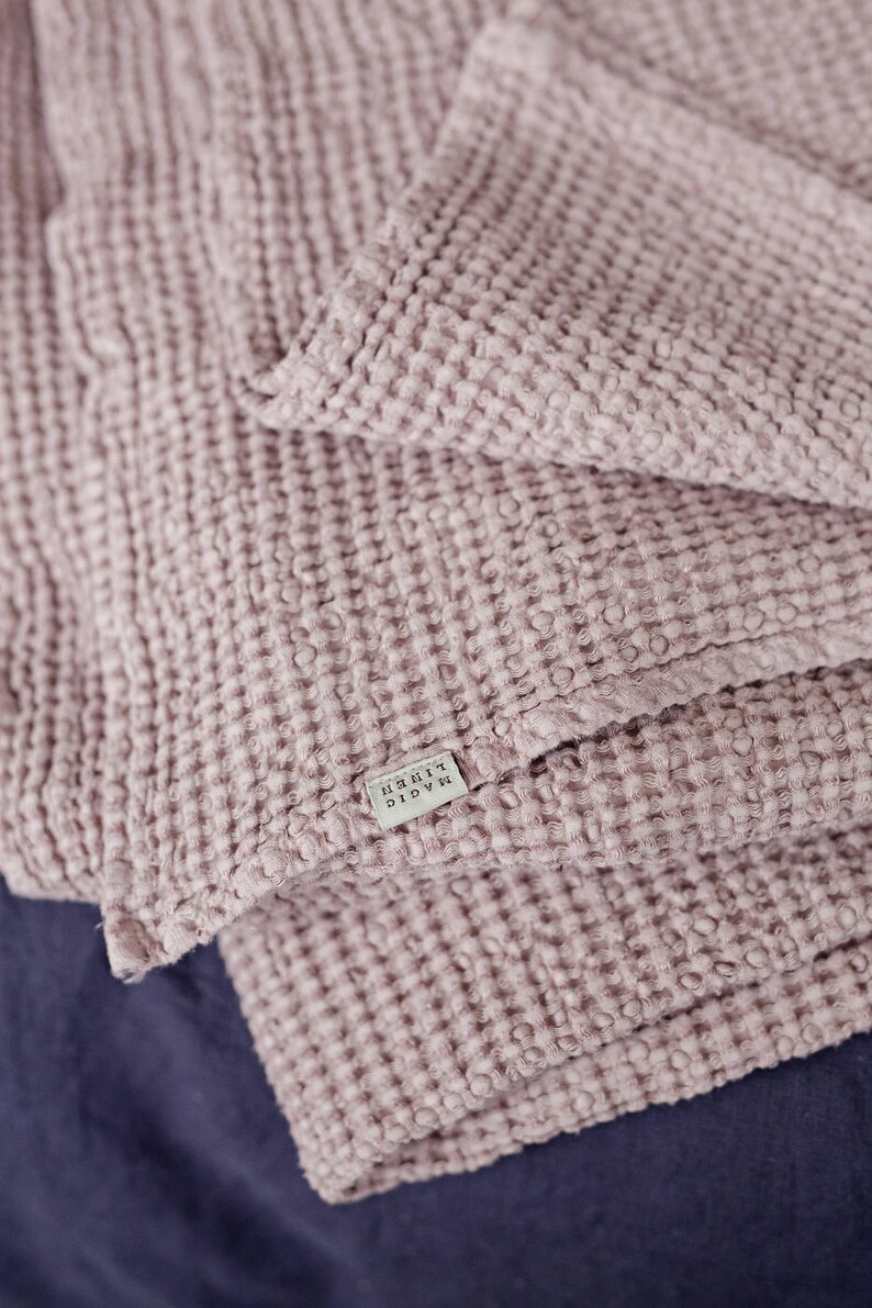 Waffle Linen Blanket in Woodrose dusty Pink. Linen Throw Etsy