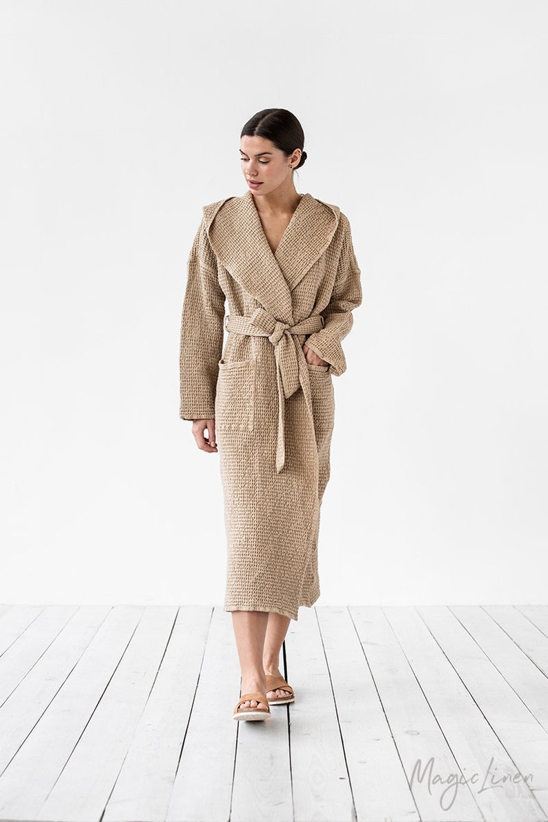 Women's waffle linen bath robe. Unisex linen robe. Waffle Etsy