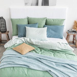 Matcha Green Linen Duvet Cover – Stonewashed Flax Bedding – Breathable Thermoregulating Comforter – Queen King OEKO TEX Certified Linen Set image 4