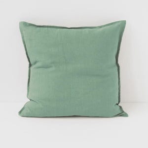 Matcha Green Linen Pillow Cover with Button Closure – Sage Flax Cushion Case – Handmade Stonewashed Throw Pillow for Calm Earthy Decor