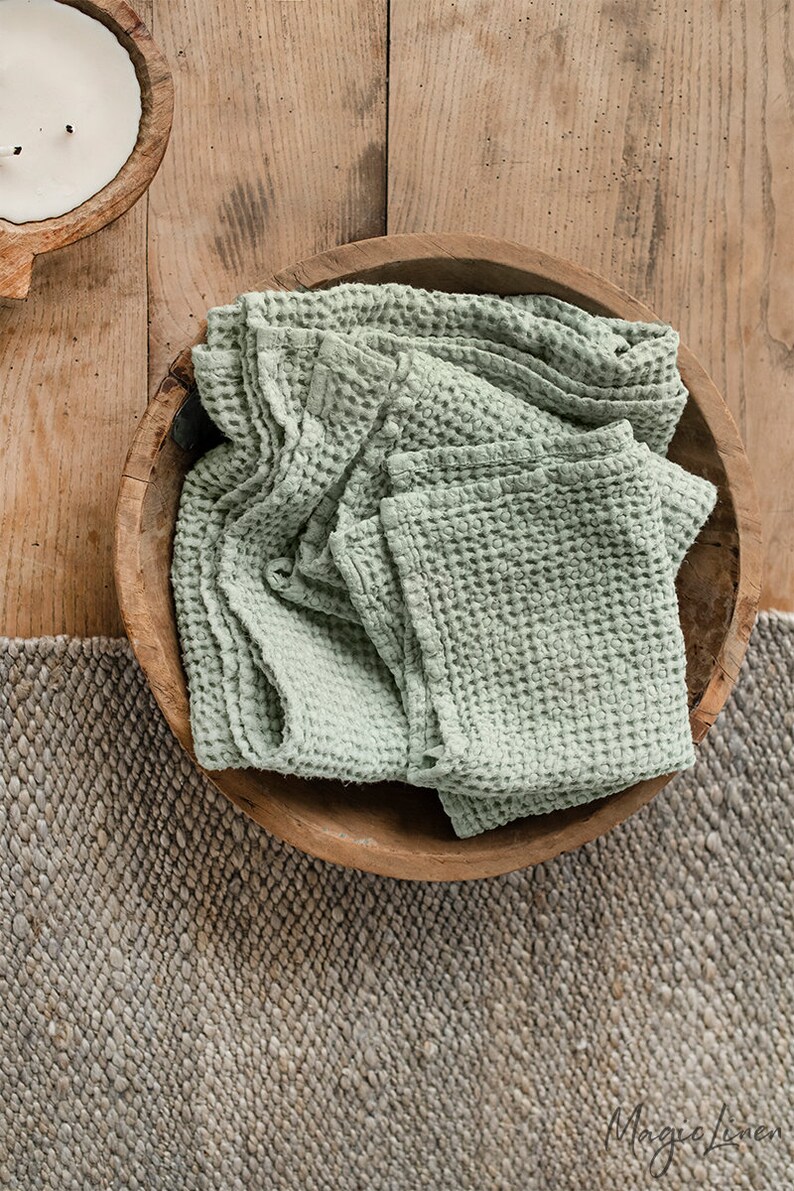Sage Green Linen Waffle Towel SET Hand Face Body Linen Etsy