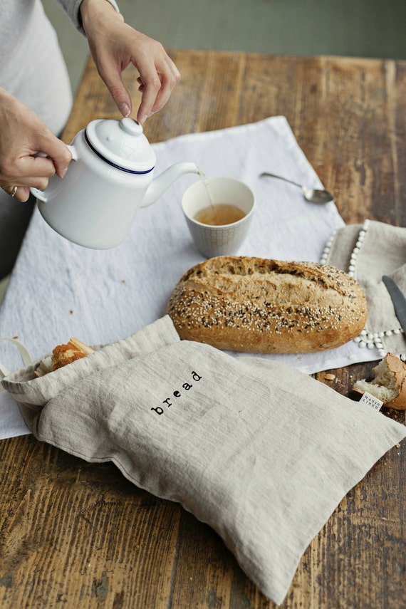 Linen Bread Bags - Breathable Food Drawstring Storage Bag To Keep