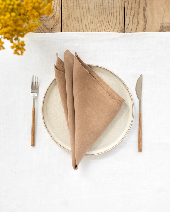 Brown Linen Napkins Set of 8 12, Natural Linen Napkins, Pure Linen