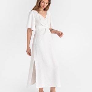 White linen dress AGRA. Linen maxi dress. Wedding dress. Elegant dress. Linen wrap dress. Linen clothing for women image 6