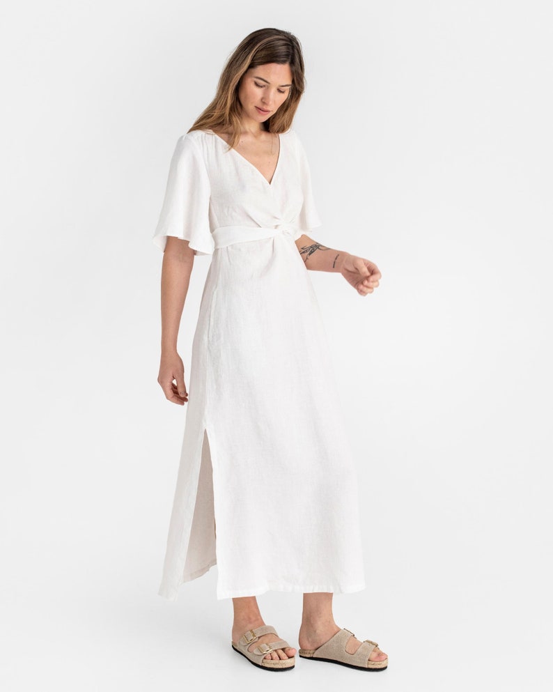 White linen dress AGRA. Linen maxi dress. Wedding dress. Elegant dress. Linen wrap dress. Linen clothing for women image 6