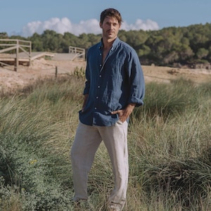 Men’s Linen Pants — Natural Melange Drawstring Pants — Tapered Summer Trousers PALERMO image 3