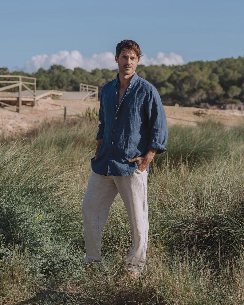 Men’s Linen Pants — Natural Melange Drawstring Pants — Tapered Summer Trousers PALERMO image 3