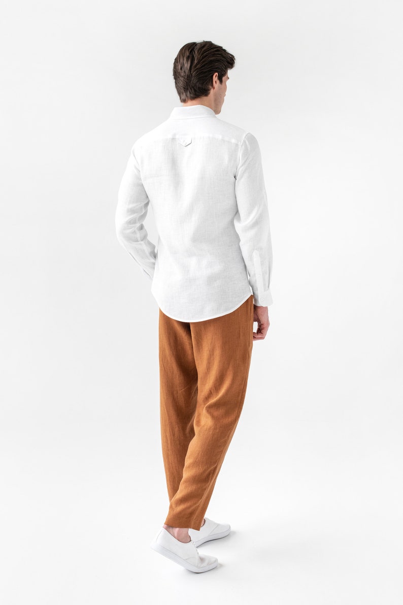 Men's linen pants TRUCKEE in Cinnamon. Mens trousers. Elastic waist. Cargo pants. Linen clothing for men image 2