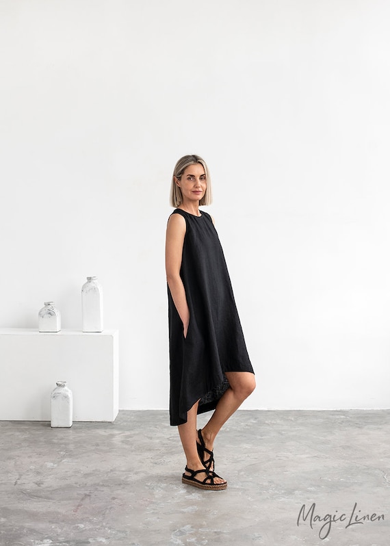 Black Linen Dress Royal Toscana 