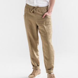 Men's linen pants TRUCKEE in Cinnamon. Mens trousers. Elastic waist. Cargo pants. Linen clothing for men image 7