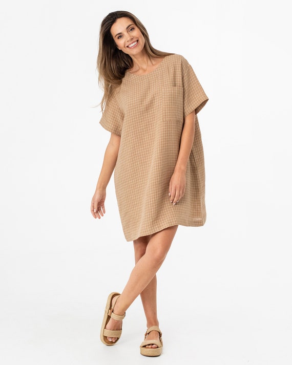 chinese dress ladies Lacy Sleeveless Linen Mini Dress in Cocoa by Dissh main image 0