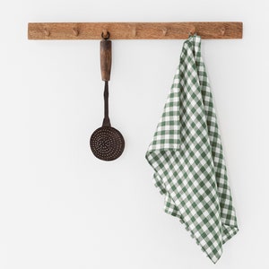 Linen tea towel. Washed linen kitchen towel. Guest hand towel. Natural dish towel. Forest green gingham