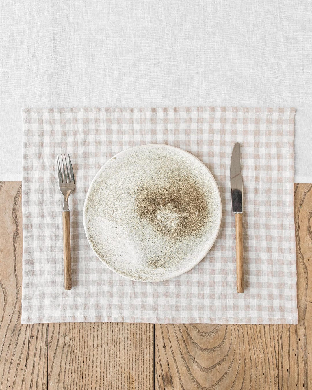 Natural Gingham Linen Placemats – Set of 2 Checkered Table Mats ...