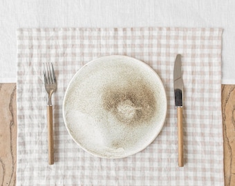 Natural Gingham Linen Placemats – Set of 2 Checkered Table Mats – Rustic Farmhouse Decor – Decorative Flax Linens – Cottage Style Dining